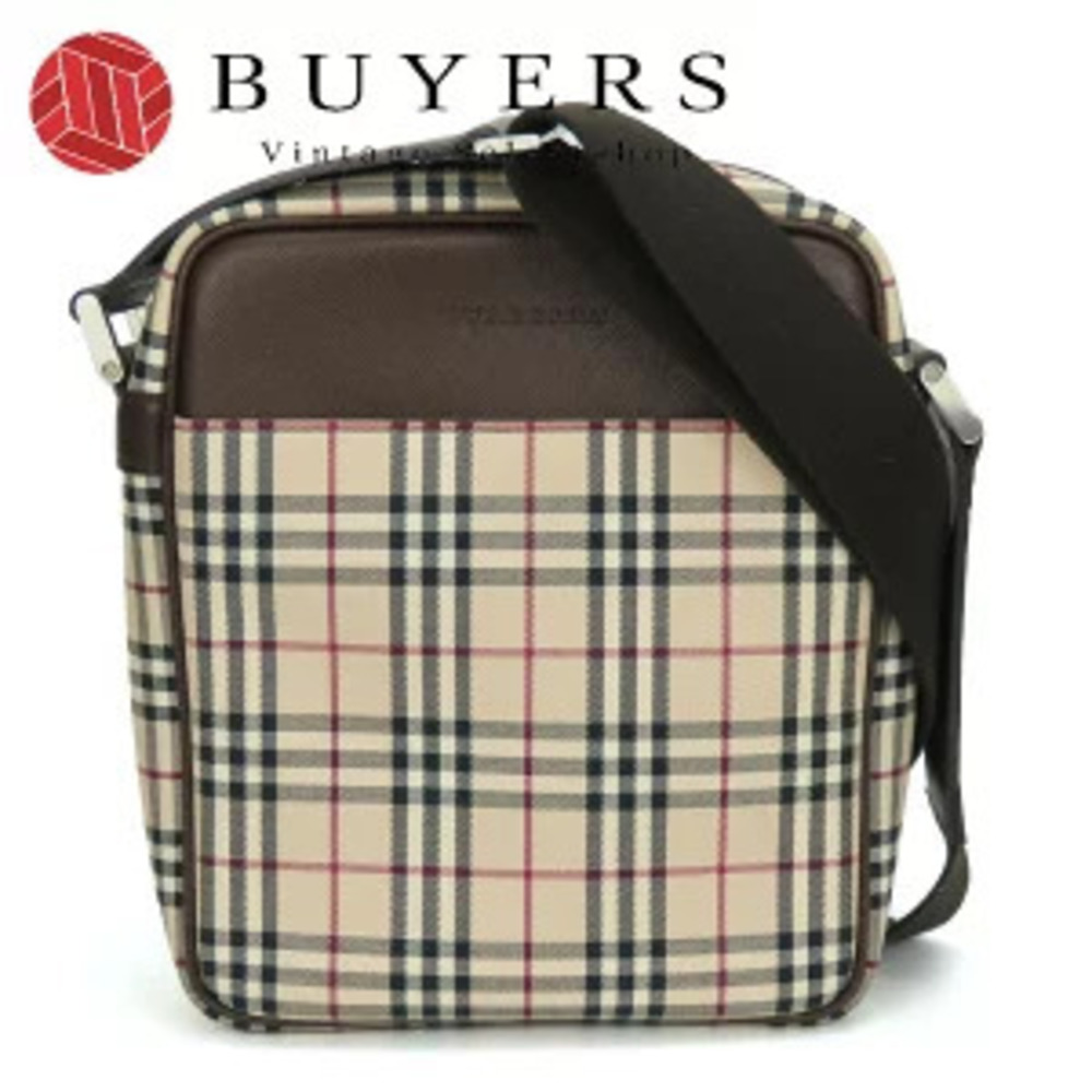 Burberry Shoulder Bag Canvas Leather Brown Beige Crossbody Nova Check